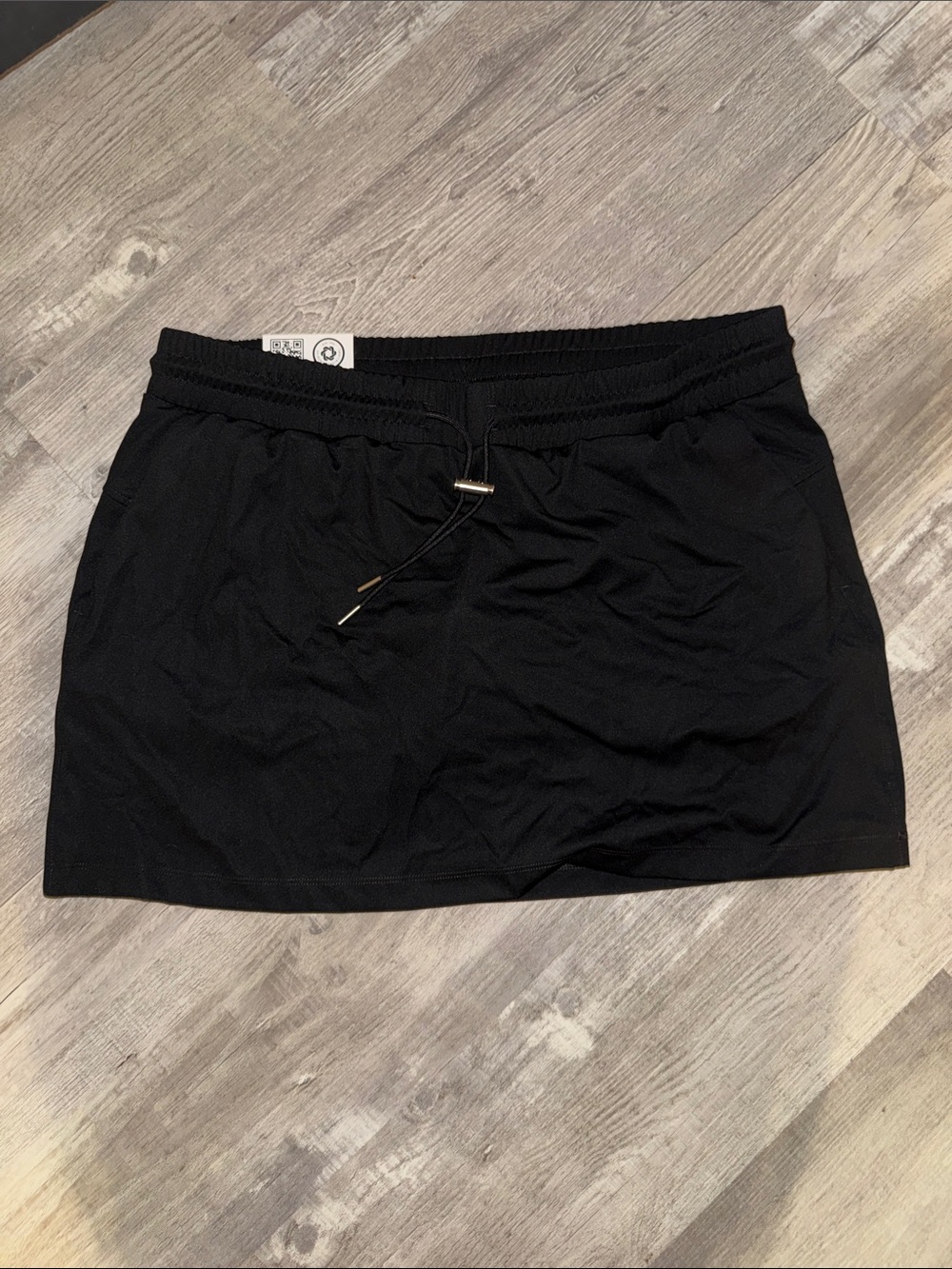 Black Elastic-Waist Mini Skirt with Drawstring